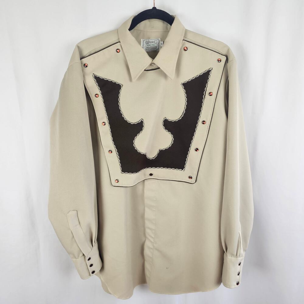 Vintage H Bar C Long Tail Pearl Snap Western Shirt USA 1970s Mens XL/17